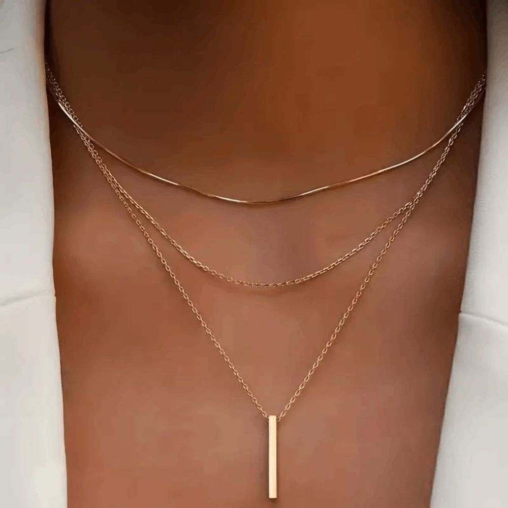 Multilayer Geometric Gold Pendant Necklace
